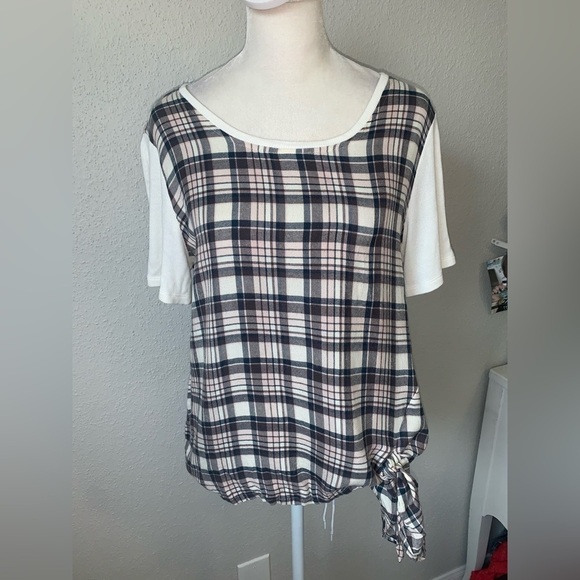 Michael Stars Plaid Front Tie Top Size Medium Multi-Color - Picture 2 of 6